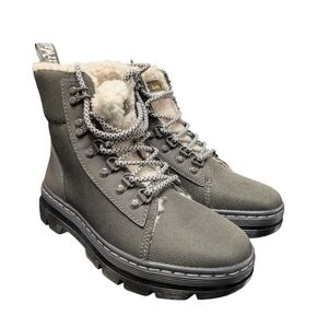 Dr Martens Gray Sherpa Lined Woven Material Vegan Friendly Winter Ankle Boots 6